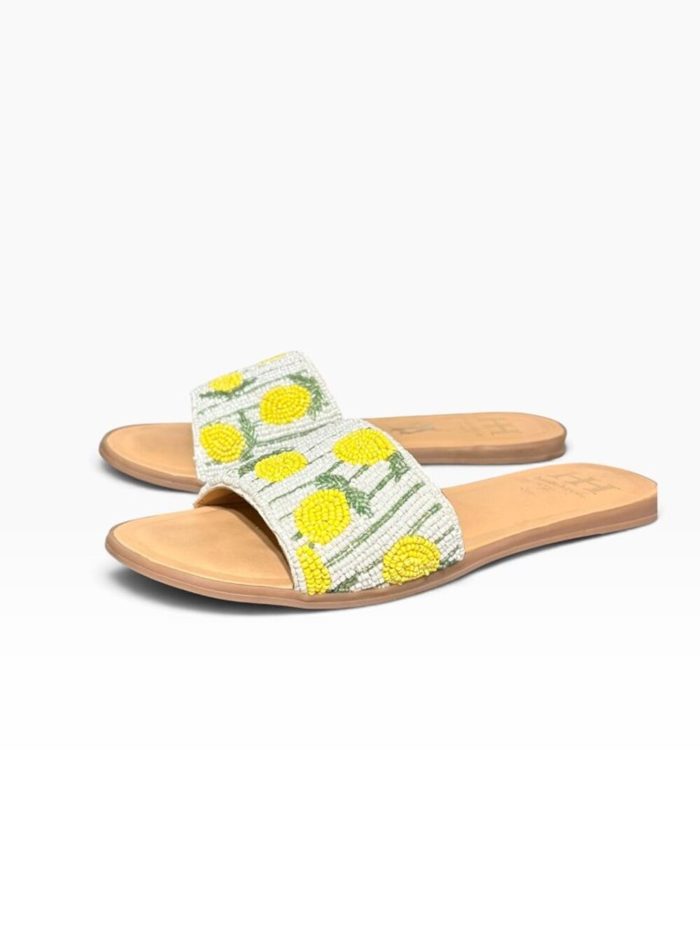 Lemon Beaded Slide Sandals 6.5 Haute Hippie White Yellow Boho Slip On Anthro